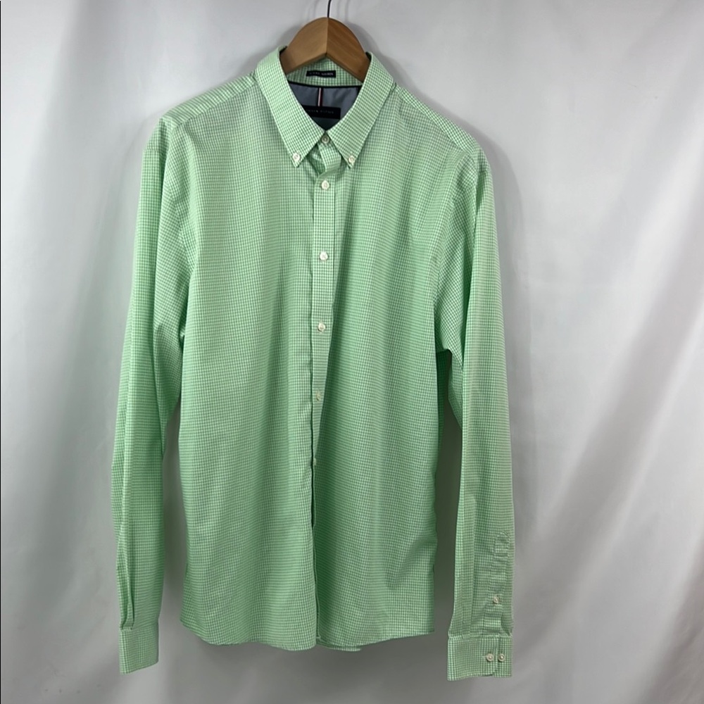 Tommy Hilfiger Slim-Fit‎ No-Iron Green Preppy Career Button Down Shirt Size XL